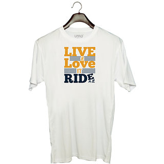                       UDNAG Unisex Round Neck Graphic 'Motor Cycle | Live it. Love it. Ride it' Polyester T-Shirt White                                              