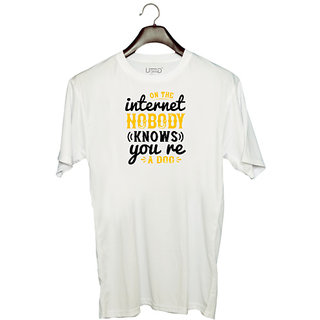                       UDNAG Unisex Round Neck Graphic 'Internet | on the internet nobody knows you are dog' Polyester T-Shirt White                                              