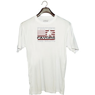                       UDNAG Unisex Round Neck Graphic 'Military | Fortune favors the brave' Polyester T-Shirt White                                              
