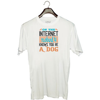                       UDNAG Unisex Round Neck Graphic 'Internet | On the Internet, nobody knows youre a dog' Polyester T-Shirt White                                              