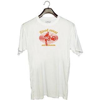                       UDNAG Unisex Round Neck Graphic 'Motor Cycle | Blood, Sweat, & Gears' Polyester T-Shirt White                                              
