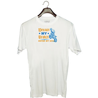                       UDNAG Unisex Round Neck Graphic 'Motor Cycle | Breaks my bones but never my soul' Polyester T-Shirt White                                              
