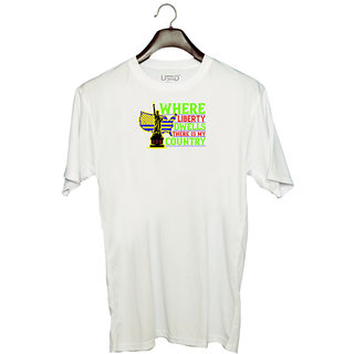                       UDNAG Unisex Round Neck Graphic 'Independance Day | Where liberty dwells, there is my country' Polyester T-Shirt White                                              