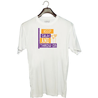                       UDNAG Unisex Round Neck Graphic 'Mardi Gras | Keep calm and throw on' Polyester T-Shirt White                                              
