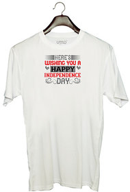 UDNAG Unisex Round Neck Graphic 'Independance Day | Here's wishing you a happy Independence Day' Polyester T-Shirt White