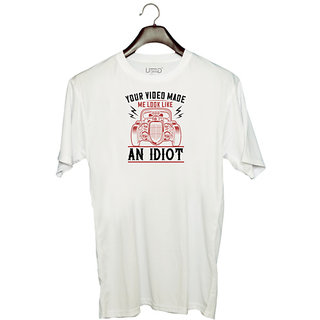                       UDNAG Unisex Round Neck Graphic 'Hot Rod Car | Your video made me look like an idiot' Polyester T-Shirt White                                              