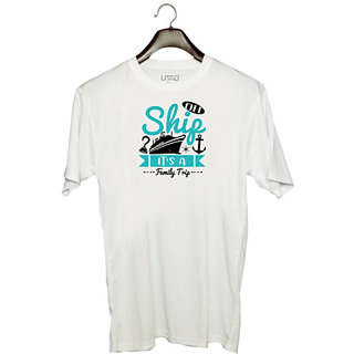                       UDNAG Unisex Round Neck Graphic 'Girls trip | oh ship it's a family trip' Polyester T-Shirt White                                              