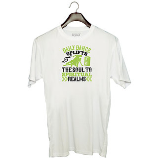                       UDNAG Unisex Round Neck Graphic 'Dancing | Daily dance uplifts the soul to spiritual realms' Polyester T-Shirt White                                              