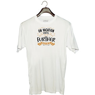                       UDNAG Unisex Round Neck Graphic 'Girls trip | on vacation until further notice' Polyester T-Shirt White                                              