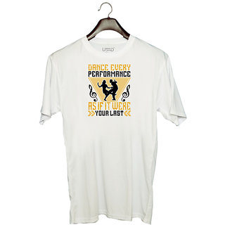                       UDNAG Unisex Round Neck Graphic 'Dancing | Dance every performance as if it were your last' Polyester T-Shirt White                                              