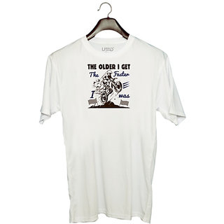                       UDNAG Unisex Round Neck Graphic 'Motor Cycle | The older I get, the faster I was' Polyester T-Shirt White                                              