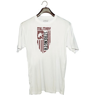                       UDNAG Unisex Round Neck Graphic 'Military | military stength' Polyester T-Shirt White                                              