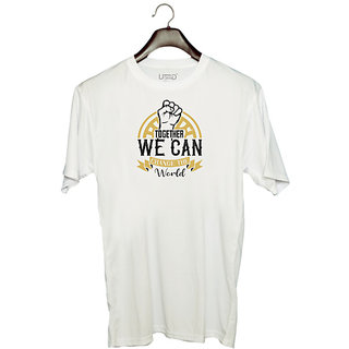                       UDNAG Unisex Round Neck Graphic 'Girls trip | together we can change the world' Polyester T-Shirt White                                              