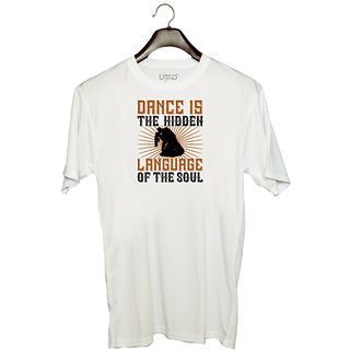                      UDNAG Unisex Round Neck Graphic 'Dancing | Dance is the hidden language of the soul' Polyester T-Shirt White                                              