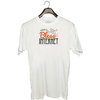                       UDNAG Unisex Round Neck Graphic 'Internet | bless internet' Polyester T-Shirt White                                              