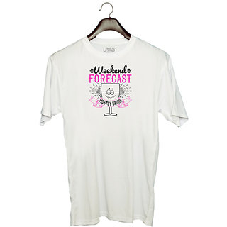                       UDNAG Unisex Round Neck Graphic 'Girls trip | WEEKEND FORECAST MOSTLY DRUNK' Polyester T-Shirt White                                              