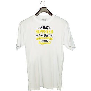                       UDNAG Unisex Round Neck Graphic 'Girls trip | what happened on the cruise never happened!' Polyester T-Shirt White                                              