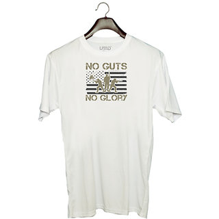                       UDNAG Unisex Round Neck Graphic 'Military | no guts no glory' Polyester T-Shirt White                                              