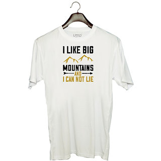                       UDNAG Unisex Round Neck Graphic 'Adventure Mountain | I like big mountains and i can not lie' Polyester T-Shirt White                                              