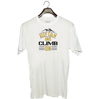                       UDNAG Unisex Round Neck Graphic 'Adventure Mountain | Keep calm and climb on' Polyester T-Shirt White                                              