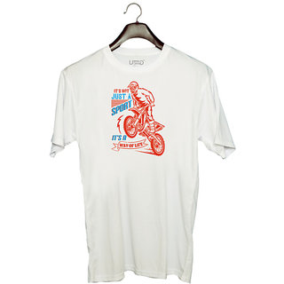                       UDNAG Unisex Round Neck Graphic 'Motor Cycle | Its not just a sport, its a way of life' Polyester T-Shirt White                                              