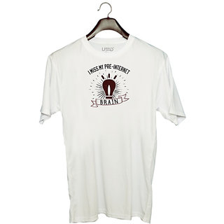                       UDNAG Unisex Round Neck Graphic 'Internet | i miss my preinternet brain' Polyester T-Shirt White                                              