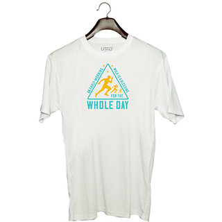                       UDNAG Unisex Round Neck Graphic 'Running | An earlymorning walk is a blessing for the whole day' Polyester T-Shirt White                                              