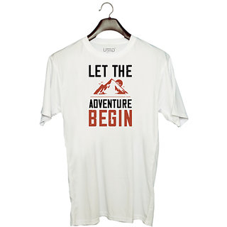                       UDNAG Unisex Round Neck Graphic 'Adventure Mountain | let the adventure begin' Polyester T-Shirt White                                              
