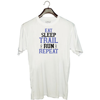                       UDNAG Unisex Round Neck Graphic 'Running | eat sleep trail run repeat' Polyester T-Shirt White                                              