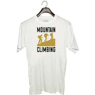                       UDNAG Unisex Round Neck Graphic 'Adventure Mountain | mountain climbing' Polyester T-Shirt White                                              
