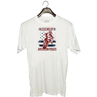                       UDNAG Unisex Round Neck Graphic 'Motor Cycle | Legend of American roads' Polyester T-Shirt White                                              