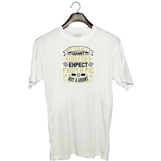                       UDNAG Unisex Round Neck Graphic 'Pig | After all, what could you expect from a pig but a grunt' Polyester T-Shirt White                                              