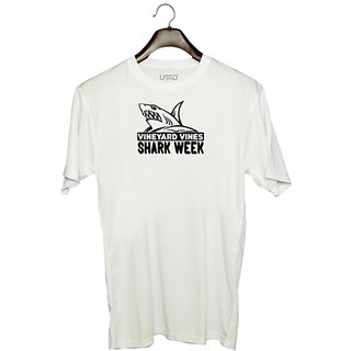                       UDNAG Unisex Round Neck Graphic 'Shark | vineyard vines Shark Week' Polyester T-Shirt White                                              