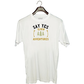                       UDNAG Unisex Round Neck Graphic 'Adventure Mountain | say yes to new adventure' Polyester T-Shirt White                                              