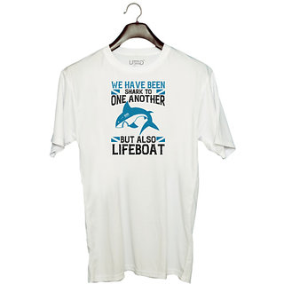                       UDNAG Unisex Round Neck Graphic 'Shark | We have been shark to one another, but also lifeboat' Polyester T-Shirt White                                              