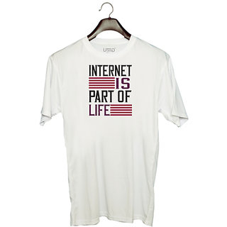                       UDNAG Unisex Round Neck Graphic 'Internet | internet is part of life' Polyester T-Shirt White                                              