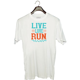                       UDNAG Unisex Round Neck Graphic 'Running | live love run' Polyester T-Shirt White                                              