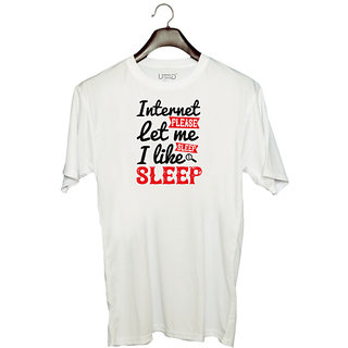                       UDNAG Unisex Round Neck Graphic 'Internet | internet please let me sleep.i like sleep' Polyester T-Shirt White                                              