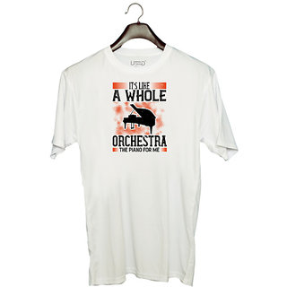                       UDNAG Unisex Round Neck Graphic 'Piano | Its like a whole orchestra, the piano for me' Polyester T-Shirt White                                              