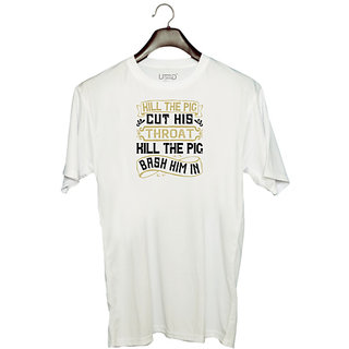                       UDNAG Unisex Round Neck Graphic 'Pig | Kill the pig! Cut his throat! Kill the pig! Bash him in' Polyester T-Shirt White                                              