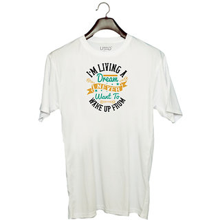                       UDNAG Unisex Round Neck Graphic 'Soccer | Im living a dream I never want to wake up from' Polyester T-Shirt White                                              