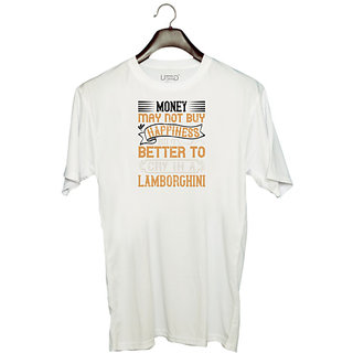                       UDNAG Unisex Round Neck Graphic 'Pig | Money may not buy happiness, but it's better to cry' Polyester T-Shirt White                                              