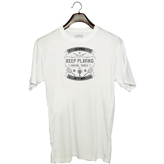                       UDNAG Unisex Round Neck Graphic 'Tennis | Champions keep playing until they get it right' Polyester T-Shirt White                                              