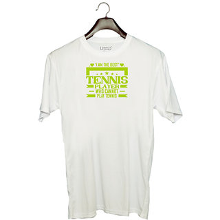                       UDNAG Unisex Round Neck Graphic 'Tennis | I am the best tennis player who cannot play tennis' Polyester T-Shirt White                                              