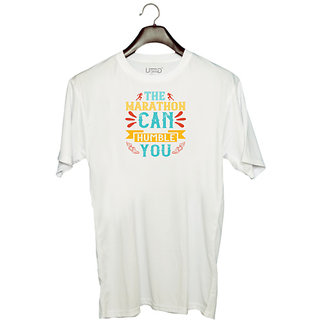                       UDNAG Unisex Round Neck Graphic 'Running | The marathon can humble you' Polyester T-Shirt White                                              