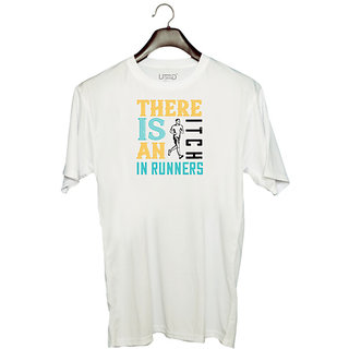                       UDNAG Unisex Round Neck Graphic 'Running | There is an itch in runners' Polyester T-Shirt White                                              