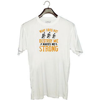                       UDNAG Unisex Round Neck Graphic 'Running | What does not destroy me, makes me strong' Polyester T-Shirt White                                              