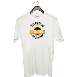                       UDNAG Unisex Round Neck Graphic 'Soccer | The first 90 minutes are the most important' Polyester T-Shirt White                                              