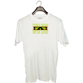                       UDNAG Unisex Round Neck Graphic 'Tennis | Tennis begins with love' Polyester T-Shirt White                                              