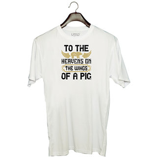                       UDNAG Unisex Round Neck Graphic 'Pig | To the heavens on the wings of a pig' Polyester T-Shirt White                                              